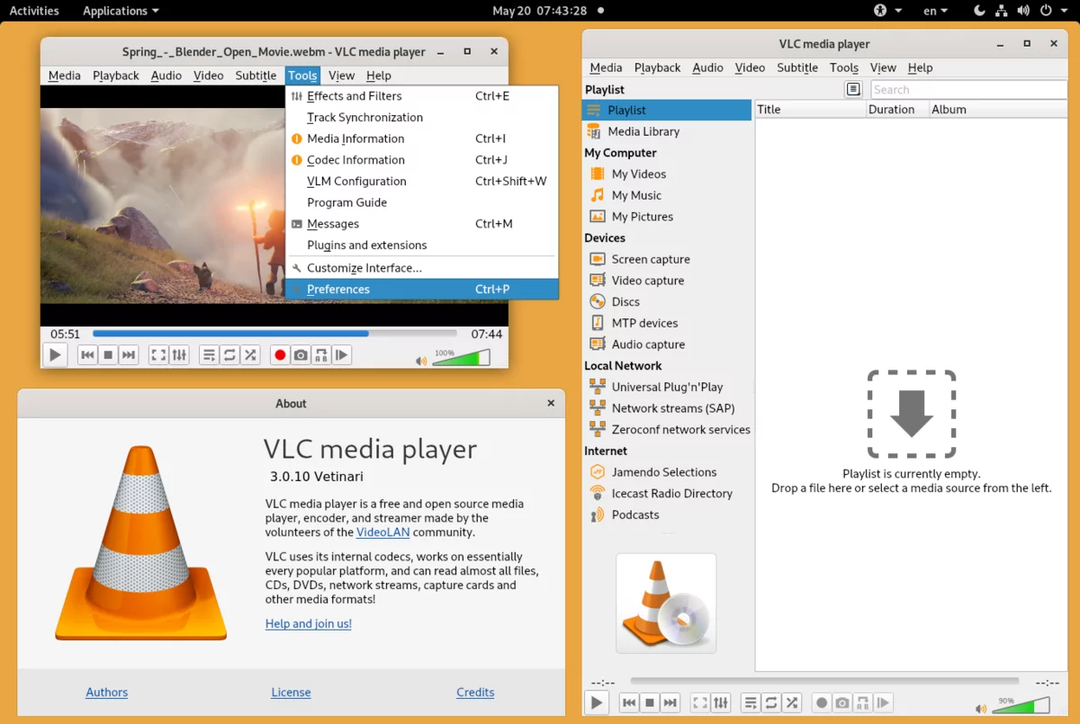 VLC_3.0.10_running_on_Linux_and_GNOME_Shell