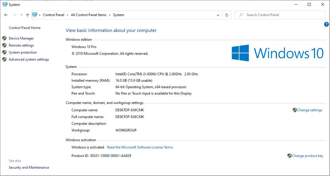 Windows 10 System Information