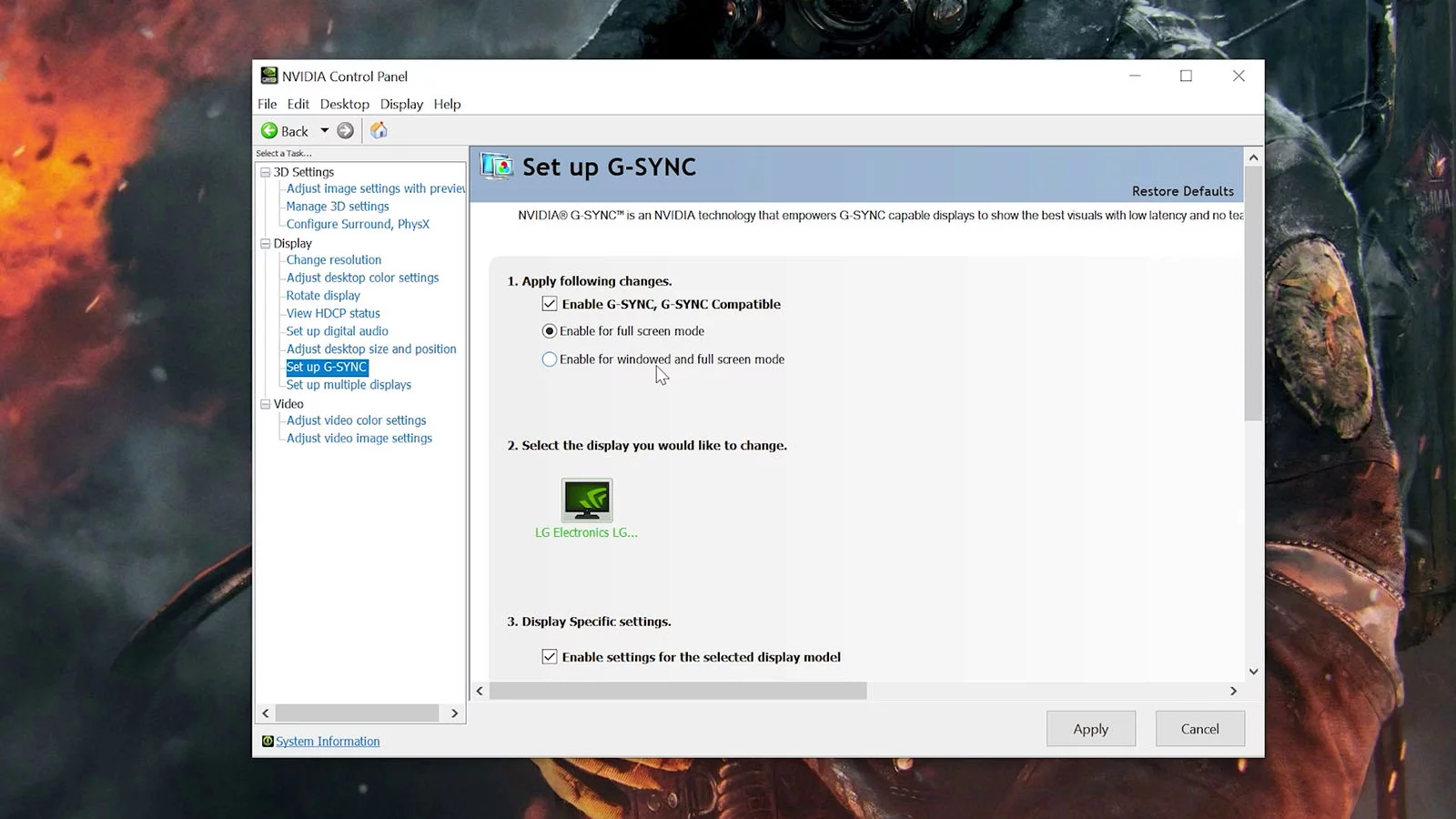 Enable G-Sync on Nvidia control panel