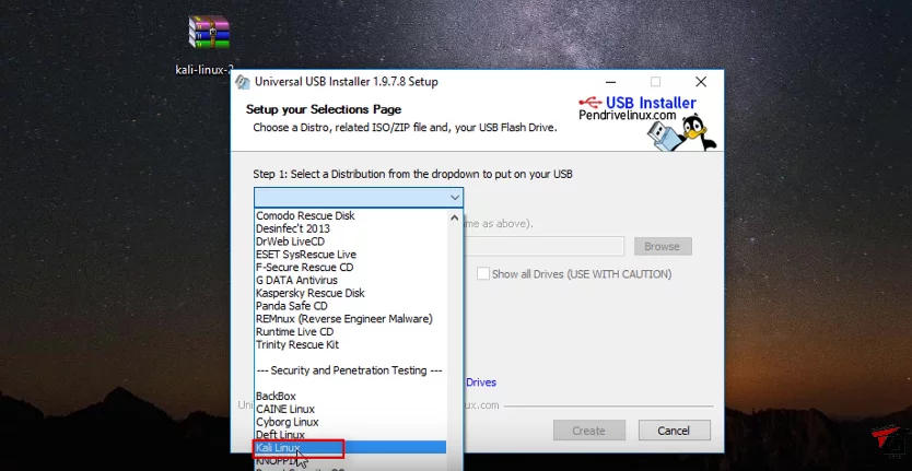 Click on Kali Linux from the dropdown